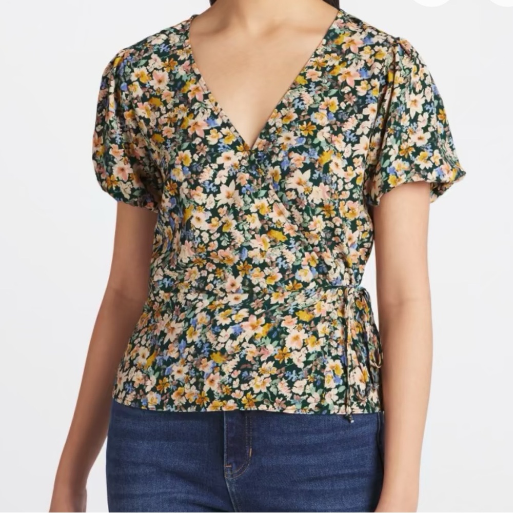 LIKE NEW Nine Britton Wendy Wrap Tie String Floral Short Sleeve Blouse Top